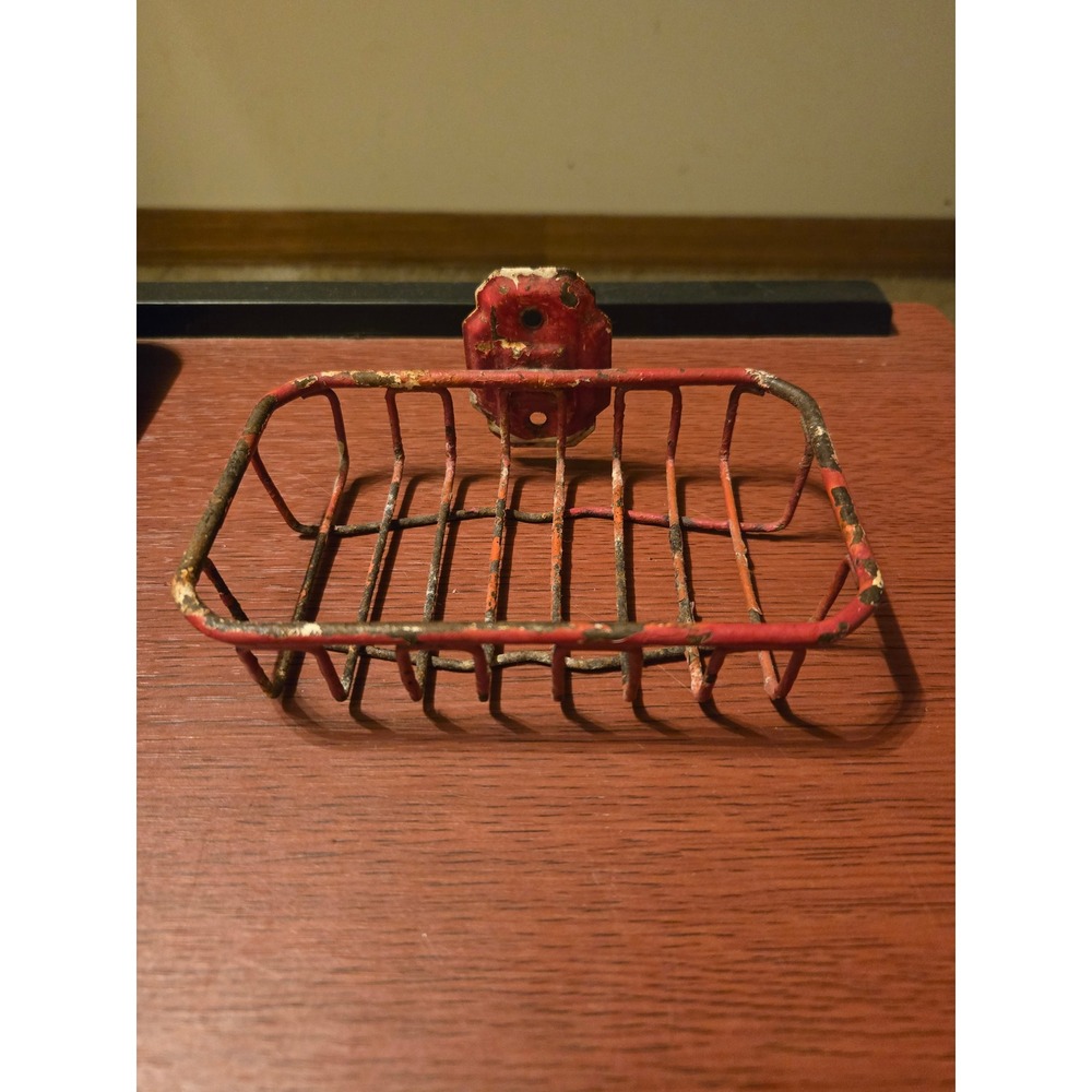 Vintage Industrial Red Wire Soap Dish Wall Mount Rustic Metal Basket Salvage